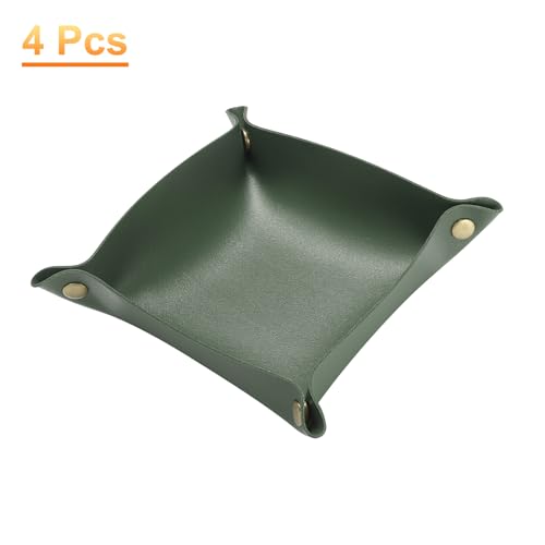 HARFINGTON 4pcs PU Leather Valet Tray Unisex Folding Small Catchall Tray Portable Entryway Table Tray Nightstand Bedside Desk Tray for Key Wallet Watch Coin Jewelry Dice, Green - color: Green