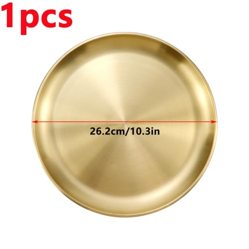 Antrader Round Gold Tray,Stainless Steel Tray for Jewelry Bar Jewelry Dish Key,1Pcs - color: Gold-large