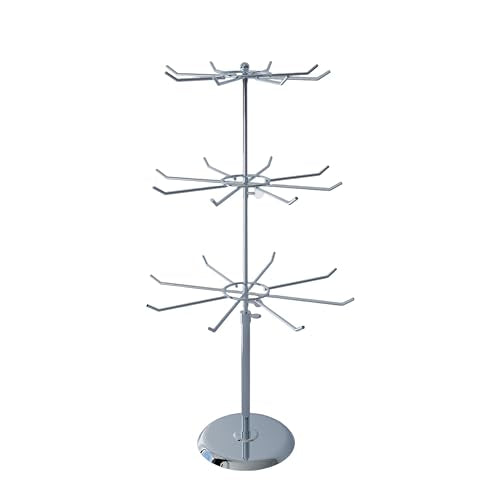 3 Tier Jewelry Towers with 8 Hooks Adjustable Height Rotating Keychain Earring Necklace Stand Display Rack for Retail - size: Length-Incremental Style - 24 hooks