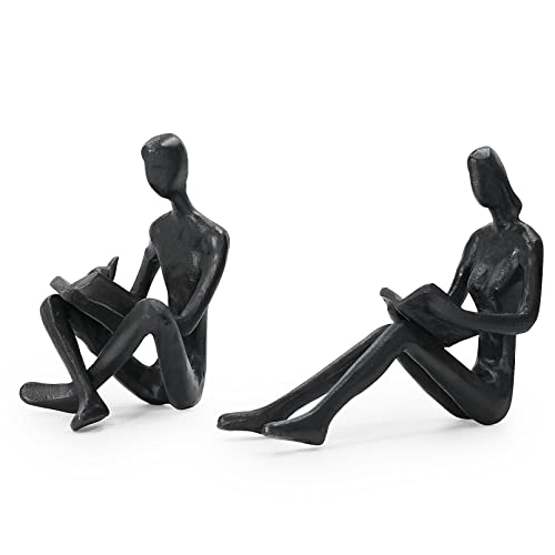 Dreamseden Cast Iron Reading Figurines, Romantic Couple Sculpture Home Decor Accent for Bedroom Bookshelf Office