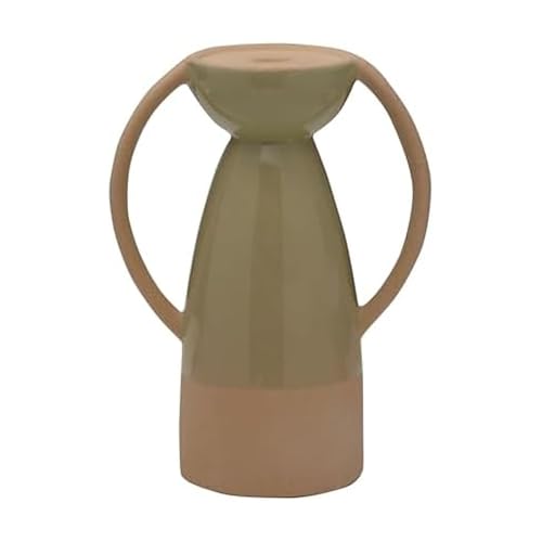 Elements Ceramic Pillar Candle Holder, for Use with Real Wax or Flameless Candles, 7.44x4.41x10 Inch, Green - size: 7.44" L x 4.41" W x 10" H