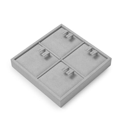 Microfiber 4 Slots Jewelry Earring Display Tray Earring Display Organizer Tray(Gray) - size: 5.5" x 5.5" x 0.78"