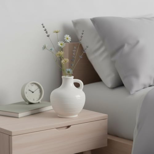 Sunddo White Ceramic Vase 6 Inch - Small Modern Flower Vase for Home Decor, Decorative Vases with Handle, Boho & Minimalist, Living Room Cabinet Table Centerpieces Wedding Beige - color: Creamy White - 6, size: 6 Inch