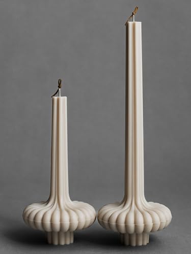LAWA Set of 2 Pumpkin Base Candle - Beautiful Handmade Pillar Unscented Soy Wax Elegant Aesthetic Vase Candle Housewarming Gift Home Room Shelf Decor Idea Moon Gray - color: Moon Gray