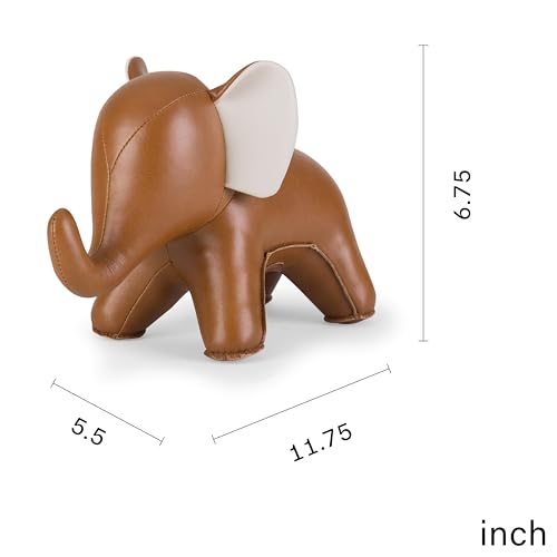 Bookend Elephant Abby, Leather Bookends for Shelves, Handmade Animal Home Decor, Zuny Series, Tan+Wheat - color: Elephant Abby