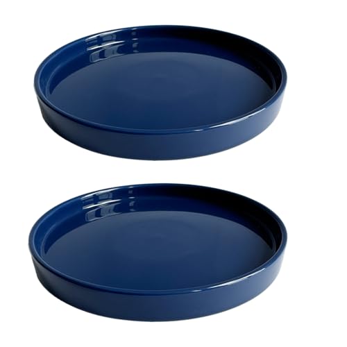 2 Pack Ceramic Plant Saucer Pot Tray 7 Inch, Planter Saucers 4 5 6 7 8 9 10 11 12 13 Inch for Indoors Outdoor, Durable Sturdy Flower Drainage drip Water Tray for Glazed Pots Base (7 Inch-Blue) - color: Blue, size: 7in 2pack