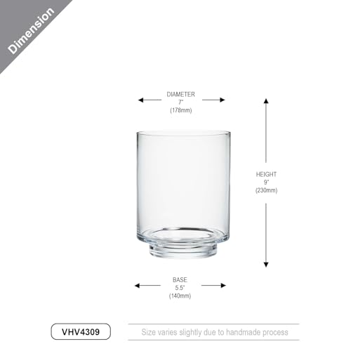 WGVI Clear Glass Pedestal Hurricane Candle Holder, 7" W, 9" H, Footed Decorative Vase for Pillar Candles, Elevated Cylinder Candleholder on a Riser Round Base, Centerpieces, Home Décor, 1 Piece - size: 9"H