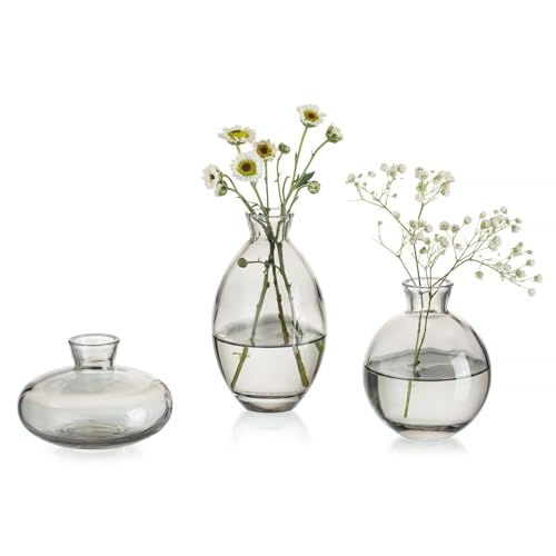 Bud Vases 3Pcs/Set Small Vases Handmade Cute Gray Small Vases for Flowers Centerpieces Glass Vases Mini Vase Home Decor Centerpieces, Events Table Decor - color: Gray, size: 1 Set