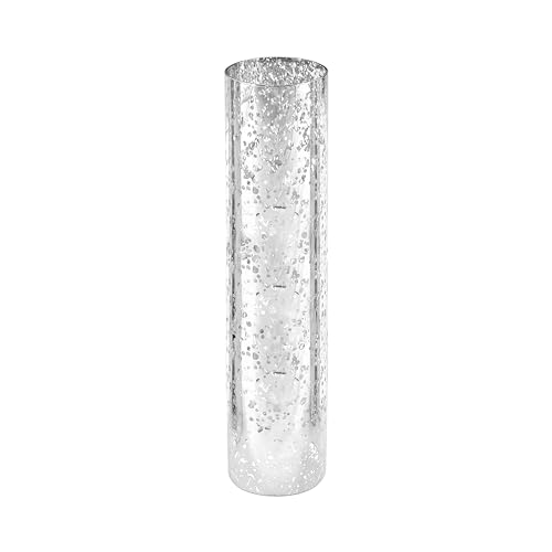 WGVI Hurricane Candle Holder Sleeve, W: 4", Ht: 16", Silver Speckled Glass Cylinder Open Both Ends, Chimney Tube Shade, 1 Piece - size: 4x16"H