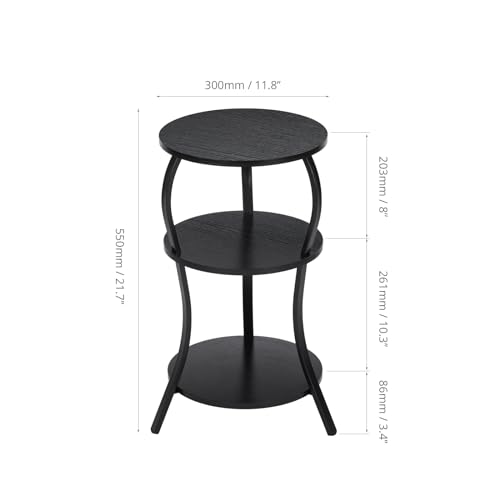 Vintage Small Round Side Table, 3-Tier Slim Waist Circular End Table with Storage Shelf, Compact Tea Sofa Side Table, Round Corner Coffee Table Nightstand for Living Room Bedroom Small Spaces,Black - color: Black, style: Classic