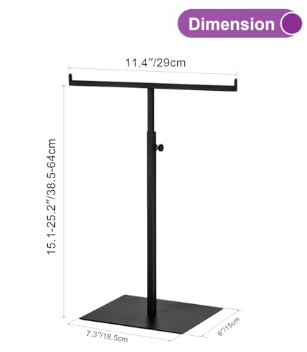 Purse Display Stand T Shaped, Countertop Jewelry/Scarf/Handbag T-Bar Display Stand, Tabletop Double Hook Hanging Stands for Long Necklaces, Metal with Adjustable Height - Black - color: Black