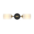 BYOLIIMA Industrial Mid Century Wall Sconce 2-Lights with White Cylinder Glass Shades Modern Bathroom Vanity Wall Lamp Matte Black and Gold Brushed Brass Finished Wall Light Fixture - color: Gold/Black-Cylinder Glass Shades