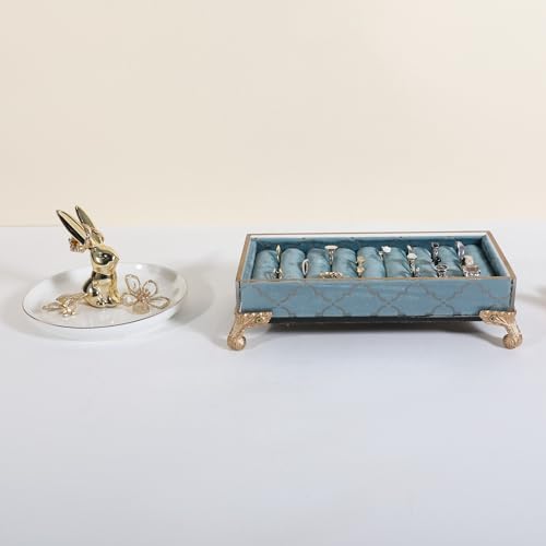 GemeShou velvet slots Ring holder for jewelry organizer, Earring ring display stand for selling, felt ring jewelry holder tray showcase【Velvet slots Ring Holder-Light blue】 - color: Light blue