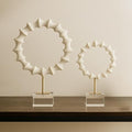 Set of 2 Previse Statuary Decorative Object – Metal, Resin, Glass & Crystal Modern Home Decor Sculptures – Shelf & Coffee Table Decor for Office & Living Room – 15" & 18", White
