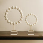 Set of 2 Previse Statuary Decorative Object – Metal, Resin, Glass & Crystal Modern Home Decor Sculptures – Shelf & Coffee Table Decor for Office & Living Room – 15" & 18", White