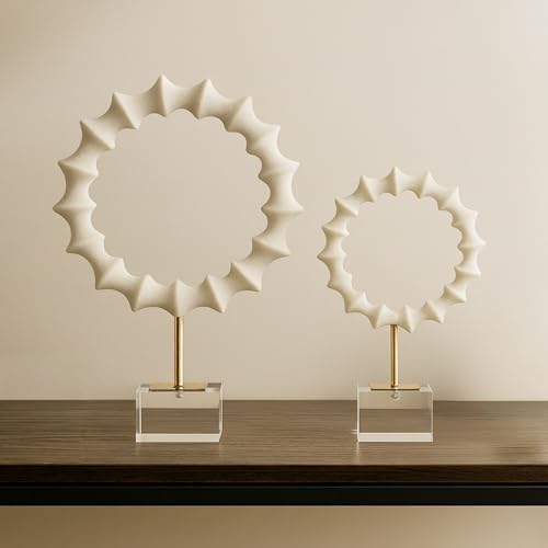 Set of 2 Previse Statuary Decorative Object – Metal, Resin, Glass & Crystal Modern Home Decor Sculptures – Shelf & Coffee Table Decor for Office & Living Room – 15" & 18", White