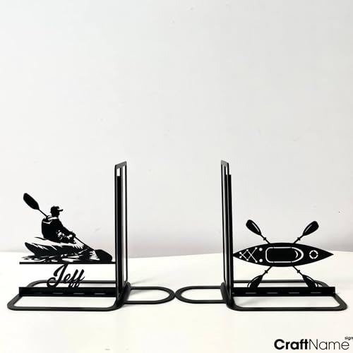 Sports Themed Metal Bookends, Book Ends for Shelves, Office Desk, Cookbook Stand, CD Holder, Magazine Holder for Office Organization, Housewarming Gifts New Home (Kayaking Design) - color: Kayaking Design