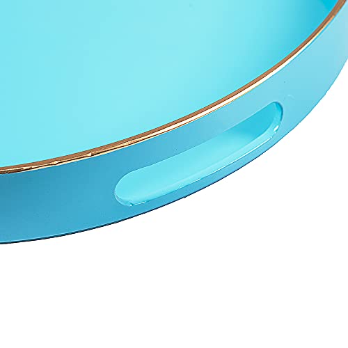 MAONAME 13-inch Light Blue Round Tray, Modern Decorative Tray for Coffee Table, Blue Serving Tray with Handles, Plastic Circle Tray for Ottoman, Bathroom, Decor - color: Light Blue, size: 13" x 13" x 1.6"