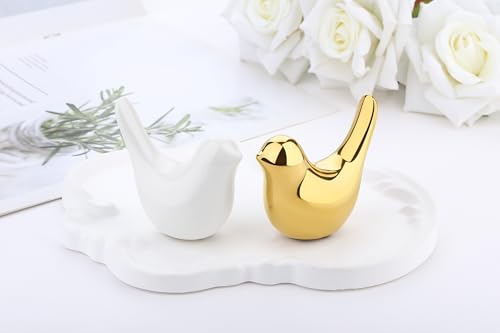 Small Birds Figurine Gold and White Home Decor Bird Animal Statues Modern Style Decorative Ornaments for Office Desktop, Cabinets, Living Room, Bedroom, Bookshelf(Gold White Birds 2Pcs) - color: Gold and White