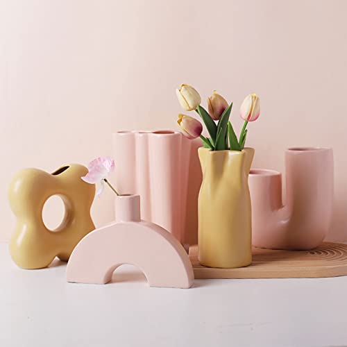 Nordic Ceramic Vase Modern Abstract Art Geometric Flower Plant Holder Decor - size: Yellow