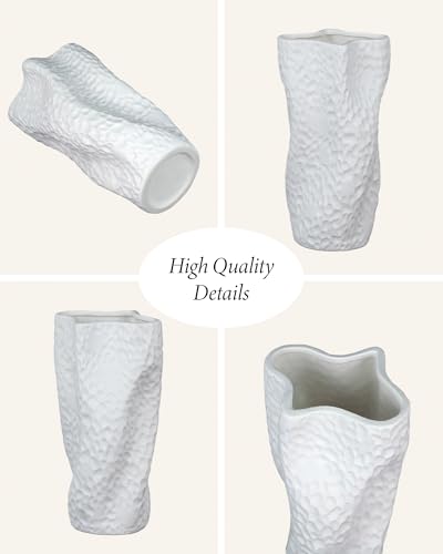 White Matte Ceramic Vase, 9.9 Inch Organic Nature Trunk Shape, OOSTONEE Modern Wabi Sabi Unique Flower Vase for Home, Living Room, Bedroom, Dining Table, Centerpiece Decor - color: White