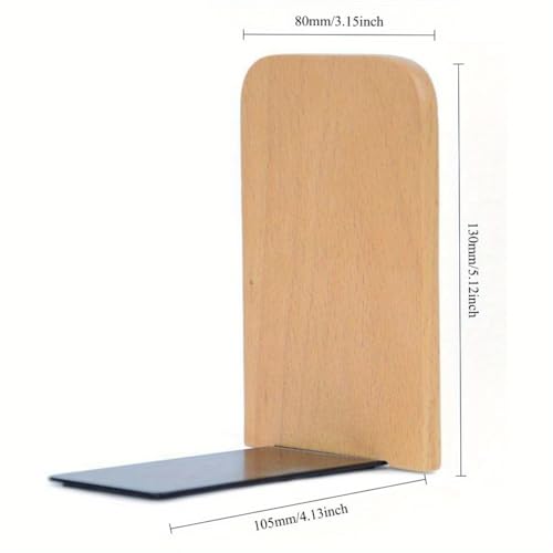 Heavy Duty Wooden Bookends Non Slip Book Shelf Holder for Books CDs and DVDs Stylish Home Office Accessory (Beige)