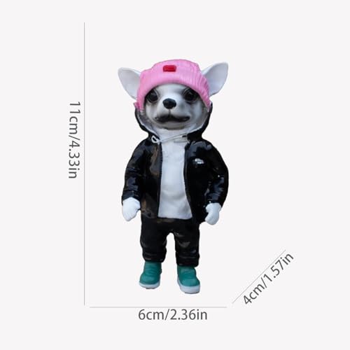 2025 Coolest Dog Sculpture for Home, Dog Statue Crafts Living Room Desktop Decorations,Handmade Casual Small Resin Animal Statue Ornament Home Decor Black - color: Black and Pink