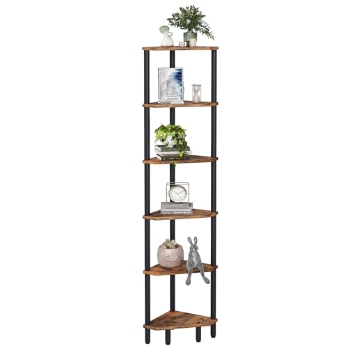 6 Tier Corner Shelf, 66.5'' Tall Standing Shelf, Narrow Display Shelf Stand, Modern Corner Bookshelf, Plant Stand, Corner Bookcase for Living Room, Bedroom, Bathroom, Rustic Brown LCS502R - color: Rustic Brown
