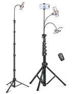 Nineigh Phone Tripod, 85" Tripod for Cell Phone iPhone with Gooseneck, Aluminum Tripods Stand for Video Recording Photo Vlog, Travel Cellphone Tripod with Remote Compatible with iPhone Android - size: 85 Inch