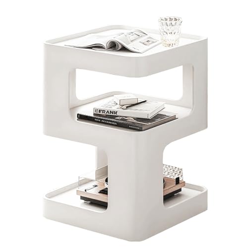 Modern Metal Side Table with Storage,Small End Table for Sofa & Couch,3-Tier Compact Nightstand for Small Spaces,White Bedside Tables for Living Room & Bedroom,No Assembly Required - color: White