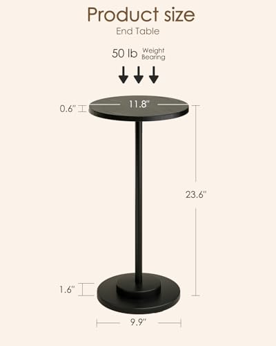 Masupu Drink Table, Round Side Table for Small Spaces, Pedestal Side Table, Small End Table with Metal Base, for Living Room, Bedroom, Bathroom, Black - color: 03.black