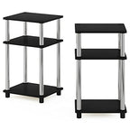 Furinno JUST Side Table Set of 2, 3-Tier Modern End Tables, Open Shelves Night Stand, Nightstand, Toolless Assembly, for Living Room, Bedroom, Americano/Stainless Steel - color: Americano/Chrome, size: 3-Tier, Round Pole, style: 2-Pack