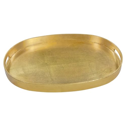 MAONAME Gold Decorative Tray with Handles, Foil Serving Tray for Ottoman, Oval Coffee Table Trays for Living Room, Bathroom, 15.6" L x 10.6" W x 1.4" H - size: 15.6" x 10.6" x 1.4"