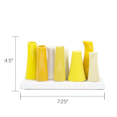 Chive - Pooley 2, Ceramic Flower Vase, 8-Tube Shape (Yellow) - color: Yellow