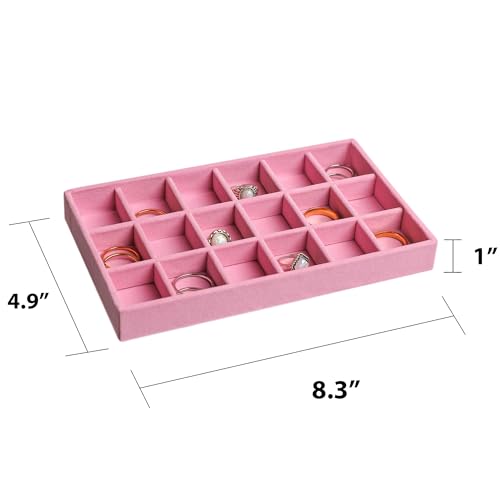Frebeauty Jewelry Organizer Tray,Stackable Velvet Jewelry Trays,Drawer Inserts Earring Organizer For Women Jewelry Storage Display Case for Rings Stud Necklaces,Set of 6(Pink) - color: Pink, size: Set 6