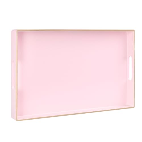 MAONAME Pink Serving Tray with Handles, Modern Decorative Tray for Coffee Table, Plastic Rectangular Trays for Ottoman, Bathroom, Decor, 15.8” x 10.2” x 1.4" - color: Pink, size: 15.8" x 10.2" x 1.4"
