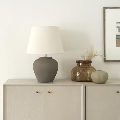 Nourison Home 20" Brown Matte Ceramic Table Lamp with Fabric Shade, Bedside Nightstand Lamp for Bedroom, Living Room, Entryway - color: Brown