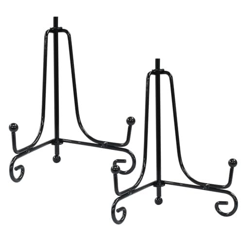 Hordion 2 Pack Plate Stand, 4 Inch Black Iron Easel Photo Display Stand Plate Holder for Picture Frame Book Tabletop Art Platter
