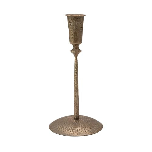 Creative Co-Op Hand-Forged Hammered Metal Taper, Antique Brass Finish Candle Holder - size: 4" Round x 8-3/4"H