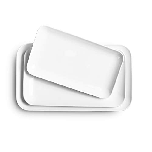 DELLING Large Serving Platter Set of 3, 16/14/12 Inch Porcelain Serving Trays for Party - White Ceramic Rectangular Platters for Entertaining, Appetizer Fruit Tray for Mother's Day Shower Dinner - color: White, size: 16 x 9.5 inch, 14 x 8.1 inch, 12 x 7.1
