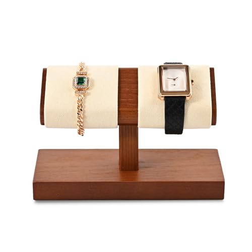 Solid Wood Watch Display Stand T-bar Microfiber Watch Stand Jewelry Holder For Men And Women Stand Organizer For Wristwatch/Bracelet/Storage Display Rack (Cream White) - color: Beige, size: 2 Slots