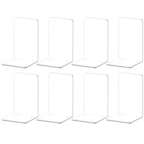 VFINE Acrylic Bookends 8 Pieces, Book Ends for Shelves, Clear Bookends for Shelves Decor Book Ends for Desktop Organizer, Book Stopper for Home Office School Supplies, 7 * 4.8 * 4.75 inch - color: Clear Bookends 4 Pairs