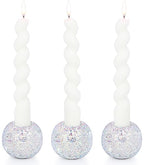 Vixdonos Round Resin Rhinestones Candlestick Holders Set of 3 Ceramic Candle Holder Bulk for Taper Candles,Silver - color: Rhinestones-silver