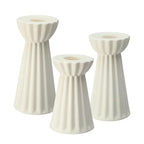 Honeydak Set of 3 Ceramic Taper Candle Holder Cream White Candlestick Holder Fluted Candle Stick Stand Boho Nordic Modern Decorative Table Centerpiece Wedding Home Dinner Party Housewarming Gift