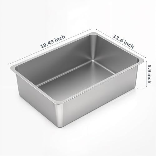 Kirecoo Stainless Steel Cat Litter Box, Large Metal High Sided Cat Pan Box, Indoor Litter Tray, Non Stick, No Smell, Easy to Clean, Pet Toilet Supplies for Cats - size: 19.5*13.6*5.96
