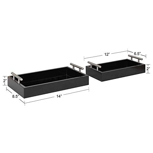 Kate and Laurel Lipton Modern Tray Set, Set of 2, Black and Silver, Glam Decorative Trays for Storage and Display - color: Black/Silver