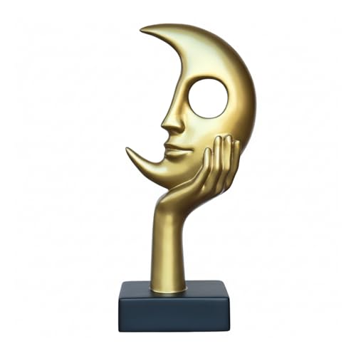Thinker Statue, Abstract Moon-Faced Sculpture, Modern Home Decor Ornament, Suitable for Living Room, Bookshelf, Fireplace, and Office Decoration, Resin Statue - color: Metallic Gold, size: Large