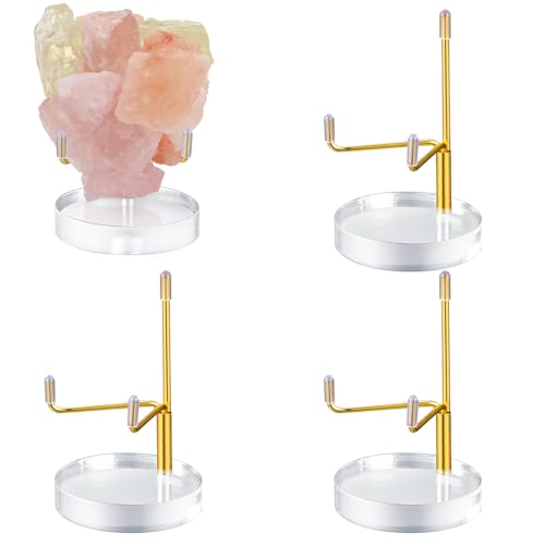 Suzile 4 Pcs Adjustable Metal Arm Display Stand Easel with Acrylic Base Rock Display Easel Holder Acrylic Crystal Clear Plate Stand for Geodes Mineral Agate(Gold,2 x 2 x 3.5 Inch) - color: Gold, size: 2 x 2 x 3.5 Inch