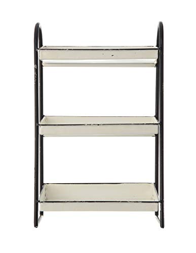 Creative Co-Op Heavily Distressed White 3-Tier Metal Tray with Black Frame & Rim - color: White