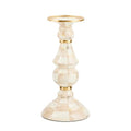 MACKENZIE-CHILDS Enamel Pillar Candlestick, Cute Pillar Candle Stand, Large, Brown-and-White Mocha Check - color: Mocha Check, size: Large